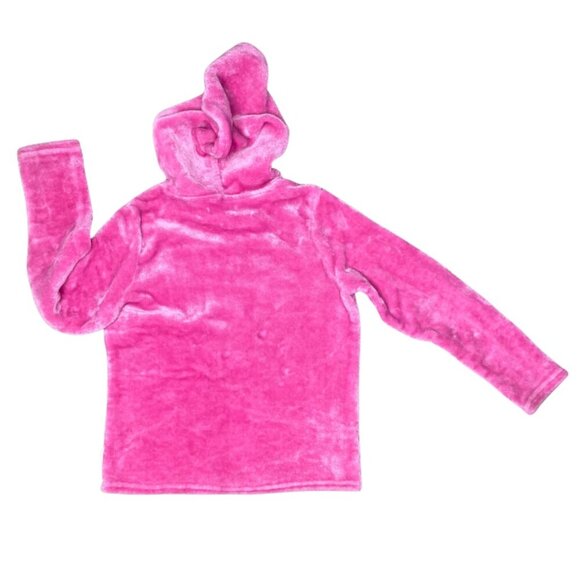 BCBG Girl Pink Fur Fleece Rainbow Sequin Hooded Sweatshirt Medium 10/12 Cozy - Picture 4 of 9